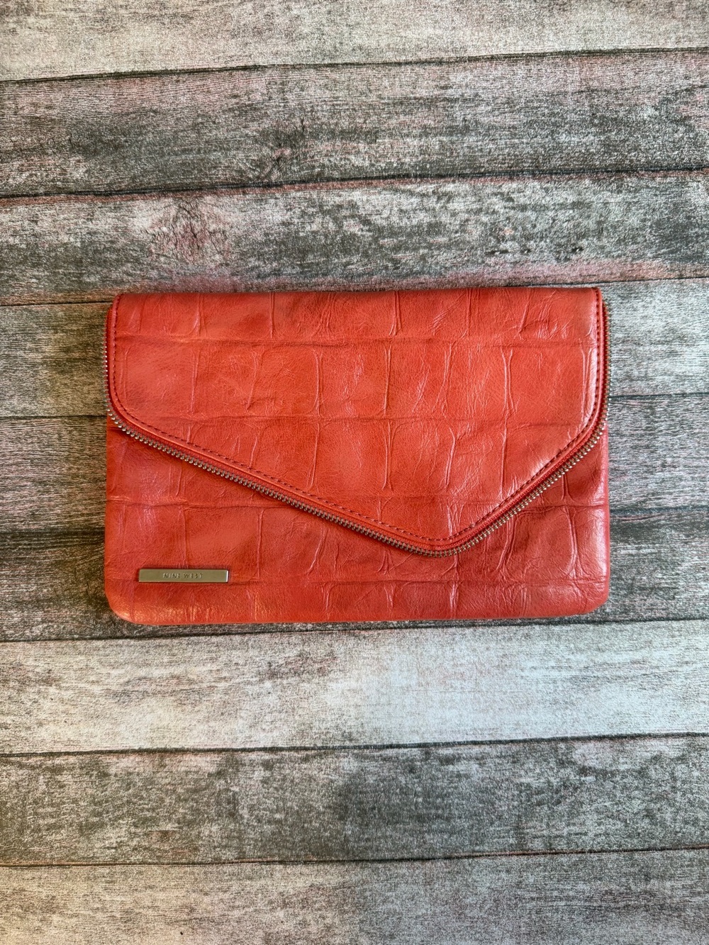 Nine West Coral Croc-Embossed Envelope Clutch Wristlet